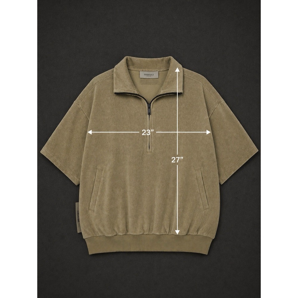 Fear of God Essentials Half Zip Velour Pullover Sweatshirt Oak Oversized NWT - Picture 6 of 8